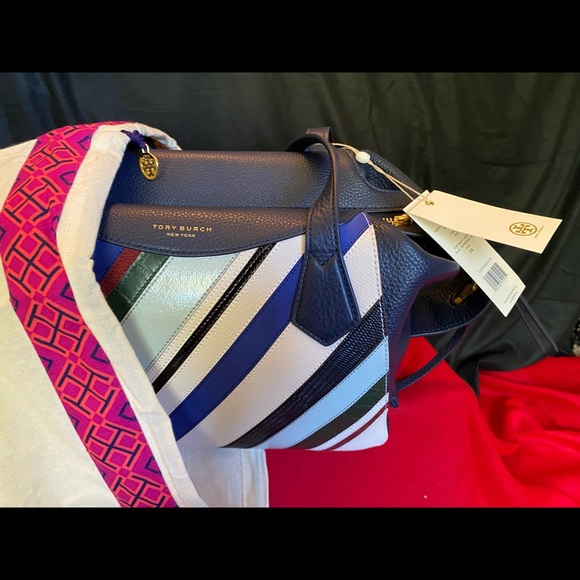 Tory Burch Blue Perry Balloon Stripe Satchel - Picture 7 of 7